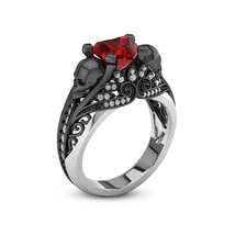 Two Tone Black Skull Engagement Ring For Women Heart Sapphire Stone Wedding Ring - £101.20 GBP