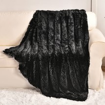 Yusoki Black Faux Fur Throw Blanket,2 Layers,50&quot; X 60&quot;, Soft Fuzzy Fluffy Plush - £33.54 GBP