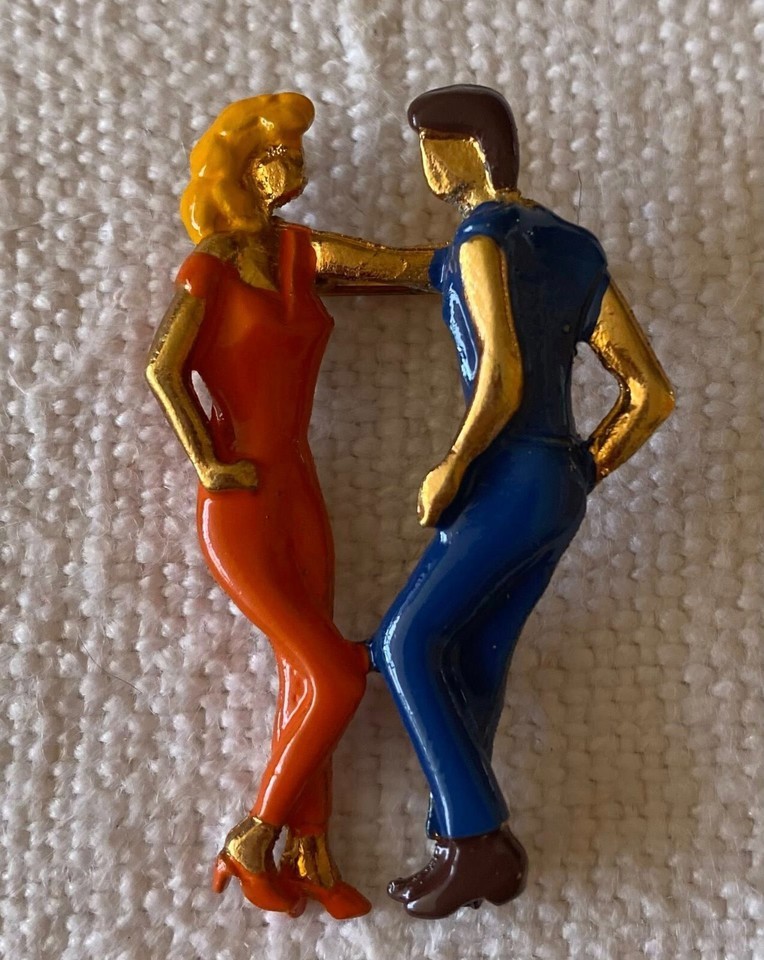 ⭕VTG, Art Deco, brooch, pin, enameled, hand painted, 4cm high, never used - $13.86