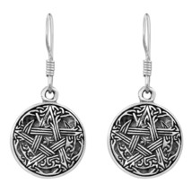 Supernatural Crescent Moon Pentacle Celtic Sterling Silver Dangle Earrings - £18.06 GBP