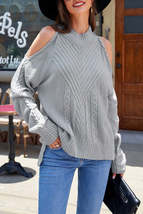 Gray Cold Shoulder High Neck Knitted Sweater - £21.10 GBP+