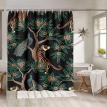 Retro Tiger and Peacock Shower Curtain Set 72x72 Inch - $54.44