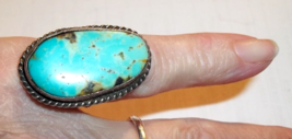 Large Vintage Turquoise and Silver Ring  Rope Edge approximately size 7 - £23.72 GBP