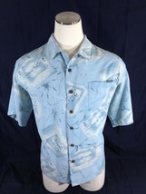 Bermuda Bay Hawaiian Aloha Shirt Aloha Blue Palms 100% Silk X-Large Short Sleeve - £12.33 GBP