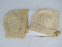 Lot of 2 Antique CROCHET BABY BONNETS late 1800&#39;s doll HOMEMADE - £13.39 GBP