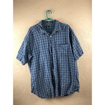 DOCKERS Mens Cotton Linen Short Sleeve Button Down Shirt Blue Check Size... - $372.25 MXN