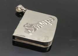 925 Sterling Silver - Vintage Embossed Stamps Book Drop Pendant (OPENS) - PT7383 - £50.86 GBP