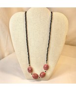Handcrafted Beaded Necklace Mauve Ceramic Beads With Smaller Pewter Bead... - £19.55 GBP