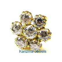 Indian Style White 7 CZ Flower Nose stud koka Pin Solid Real 14k Yellow Gold - $33.20