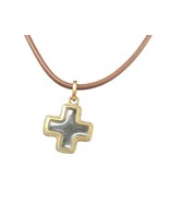 Coach Leather Necklace with Cross Pendant 14&quot; Long w/ 1 3/8&quot; Cross - £38.50 GBP