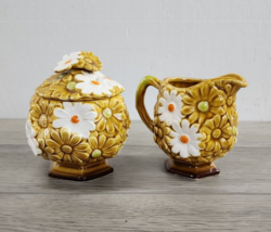 Vintage Fred Roberts Co Golden Harvest Raised Gold Daisy Creamer and Sugar Bowl - £11.54 GBP