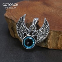 Real 925 Sterling Silver Evil Eye Pendant Angel Wings Necklace for Men and Women - £45.73 GBP