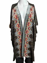Altar’d State Velvet Open Cardigan Kimono Wrap Medium Brown Embroidered - AC - £15.13 GBP