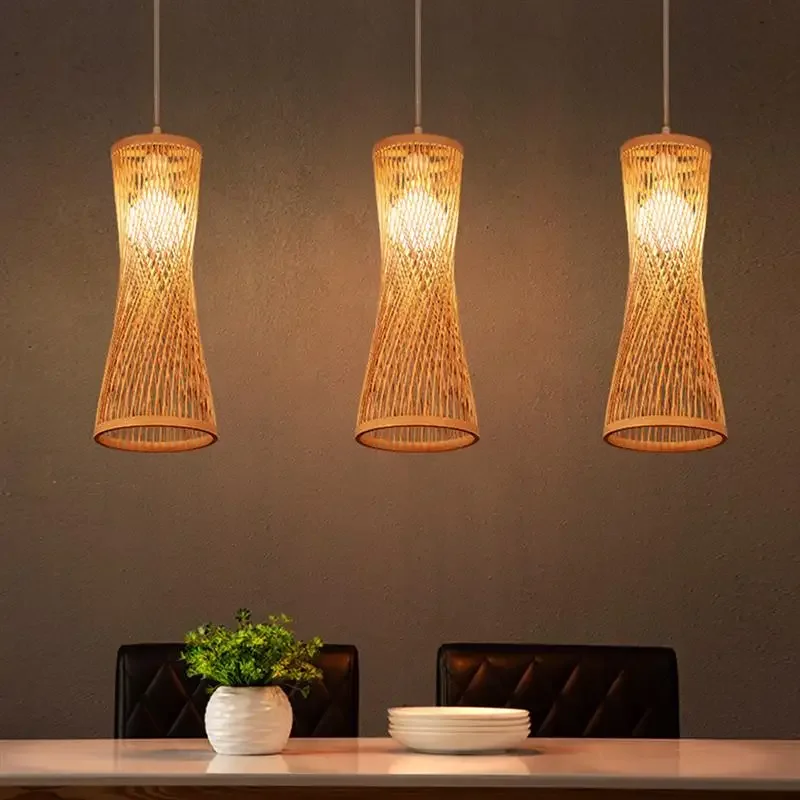 Japanese Bamboo Chandelier Chinese Style Rattan Woven Hanging Light Ceil... - $22.61+