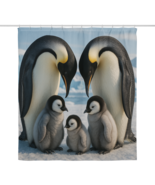Emperor Penguin Family Shower Curtain – Antarctic Wildlife Bathroom Decor - $45.00