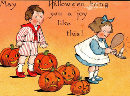 Halloween Postcard Tuck Boy Girl Pumpkins JOL Candle Mirror Series 188 Embossed - $29.70