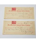 1898 Merchants National Bank Boston Bank Checks Lot of 2 with Tax Stamps - £12.58 GBP