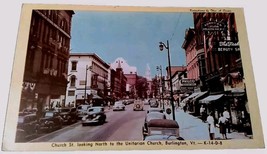 Burlington, Vt. Church St. Looking North To The Unitarian Church 1940&#39;s ~Cars - £1.52 GBP