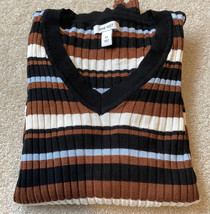 Nine West V-Neck Stripe Sweater Black Multi Stripe Size Medium - £11.16 GBP