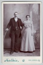 Antique Cabinet Card Photo Man w/ suit, lady w/ white dress, New Cambria... - $29.99