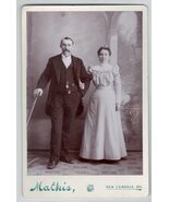 Antique Cabinet Card Photo Man w/ suit, lady w/ white dress, New Cambria... - $39.99