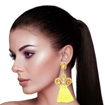 Yellow Triple Tassel Stone Earrings - $39.49