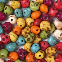 40 Bulk Skull Beads Assorted Lot Turquoise Howlite Mixed Set Halloween Jewelry  - £16.34 GBP