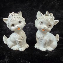 Kitten Cat Pair of 2 Ceramic Figures White Black Accents Flower Crown Vtg Kitty - £13.80 GBP