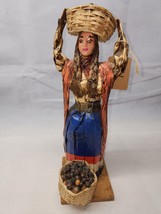 Vintage Mexican Folk Art Paper Mache Sculpture Young Woman With Coffee Baskets - £33.31 GBP