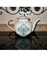 Lenox Mediterra Collection 48oz Carved Teapot Embossed Blue Medallion 2009 - £77.86 GBP