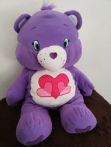 2018 Harmony Care Bear Large Pillow Plush Stuffed Animal Purple 3 Pink Hearts - $22.75