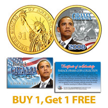 Barack Obama Inauguration Presidential $1 Dollar Us Coin 24K Gold Plated - Bogo - £8.32 GBP
