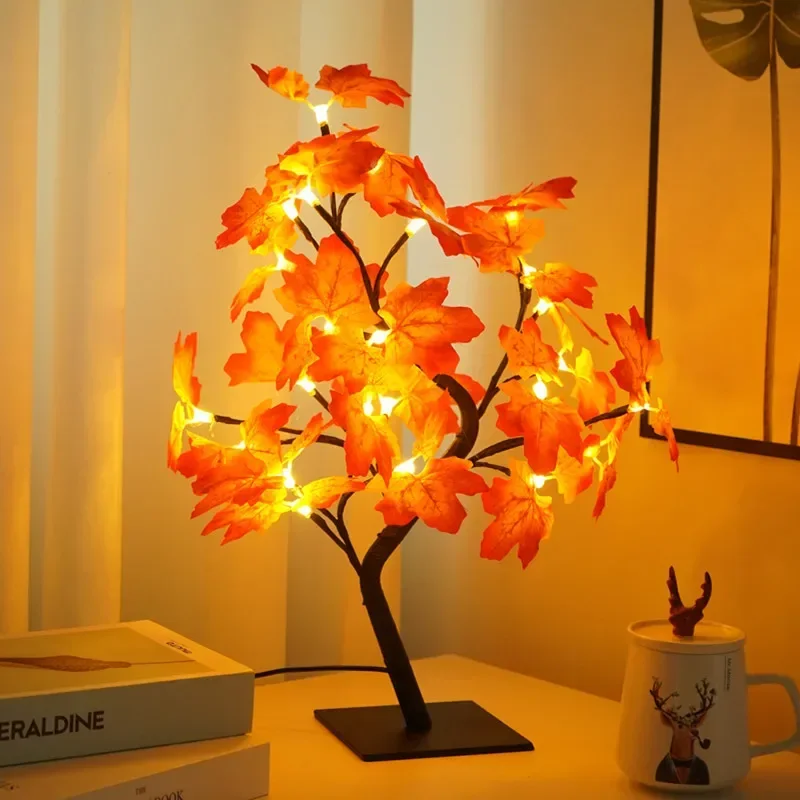 24 LED Fairy Flower Tree Table Lamps Maple Leaf Lamp Rose Night Light USB - $21.26+