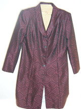 Vintage David Warren New York Burgundy Black Jacquard coat  Misses Size 10 - $19.79