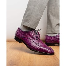 Apricena Genuine Caiman Crocodile Dress Derby's Shoes Purple image 9