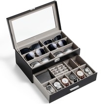 Lifewit 2- layer Sunglasses Organizer with Glass Lid, 6 Slots eyeswear Holder, 6 - $37.61