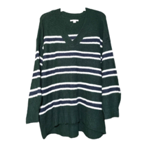 American Eagle Womens Green White Blue Striped Soft V-Neck Sweater Size Large - £7.80 GBP