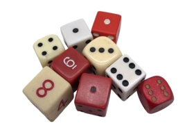 Vintage Dice Die Set Lot Mixed Pcs Replacements Wood Bakelite ? Red Yellow White - £14.59 GBP