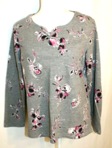 CROFT &amp; BARROW LIGHT GRAY W/PINK FLORAL SWEATSHIRT SIZE LARGE PRINT LONG... - £9.12 GBP