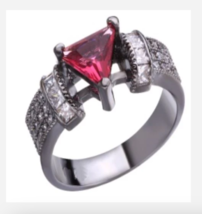 Gun Metal Red Triangle Gemstone Costume Ring Size 5 6 7 8 9 - £31.96 GBP