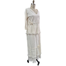 Rare VTG Christine Damen Cream Cotton Linen Maxi Skirt Set Fray/Fringe  ... - $77.22