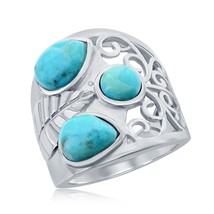 Sterling Silver Leaf Designed Statement Ring - Turquoise - £108.59 GBP