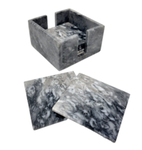 Marble Square Coaster Set of 6 Storage Holder Gray Black White Stone 3&quot; Mexico - £32.04 GBP