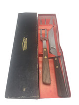 Vtg Emdeko Wood Handle MCM Carving Set Kitchen Knife Stainless Steel 2 P... - $13.81
