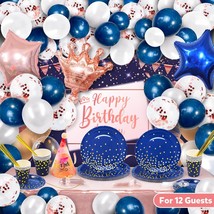 125Pcs Navy Blue Rose Gold Party Decoration Supplies For Birthday Boys Girls 58  - £36.87 GBP