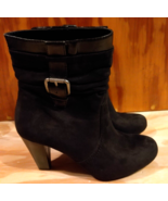 Laura Ashley Black Mid Calf Booties 8B/38 Suede Zippered 3&quot; Heel Fall Shoes - $15.99