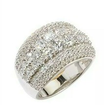 2.67Carat Round Artificial Diamond Bold Wide Band Ring IN 14k White Gold Plat... - £52.51 GBP