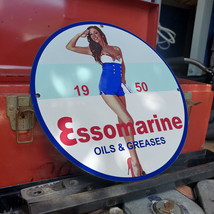 Vintage 1950 Esso Marine Oils &amp; Greases Porcelain Gas And Oil Pump Sign - £98.29 GBP