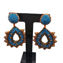 Pierced Artisan Earrings Intricate Bead Work Statement Colorful Reversible - $7.91