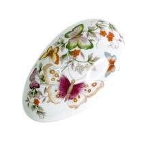 Avon Porcelain Butterfly Flower Egg Trinket Box 22K Gold Trim Vintage 19... - $23.38